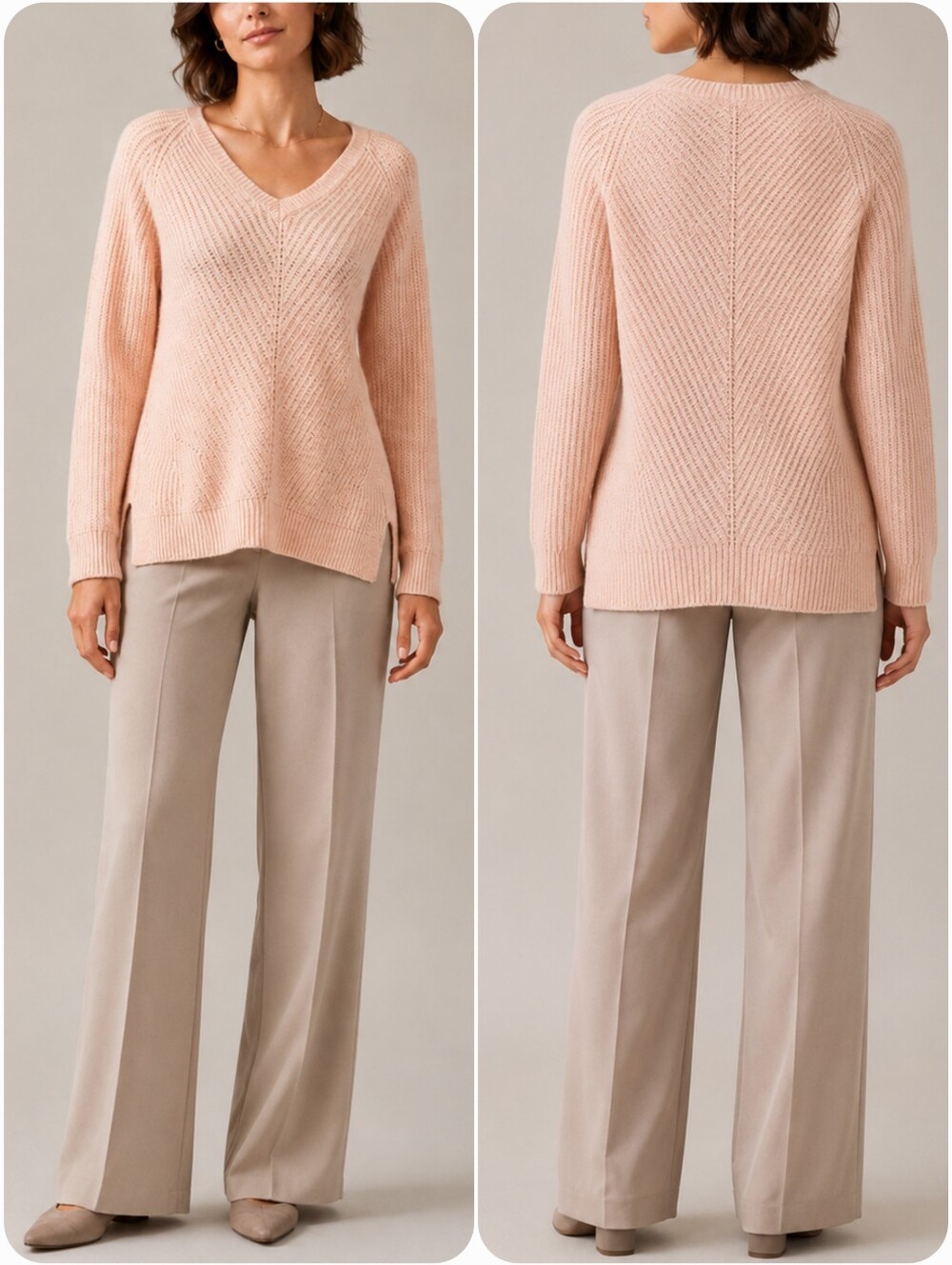 Moth Anthropologie 100% Cashmere V Neck knit Sweater S Pink Ribbed quiet luxury - Picture 17 of 17